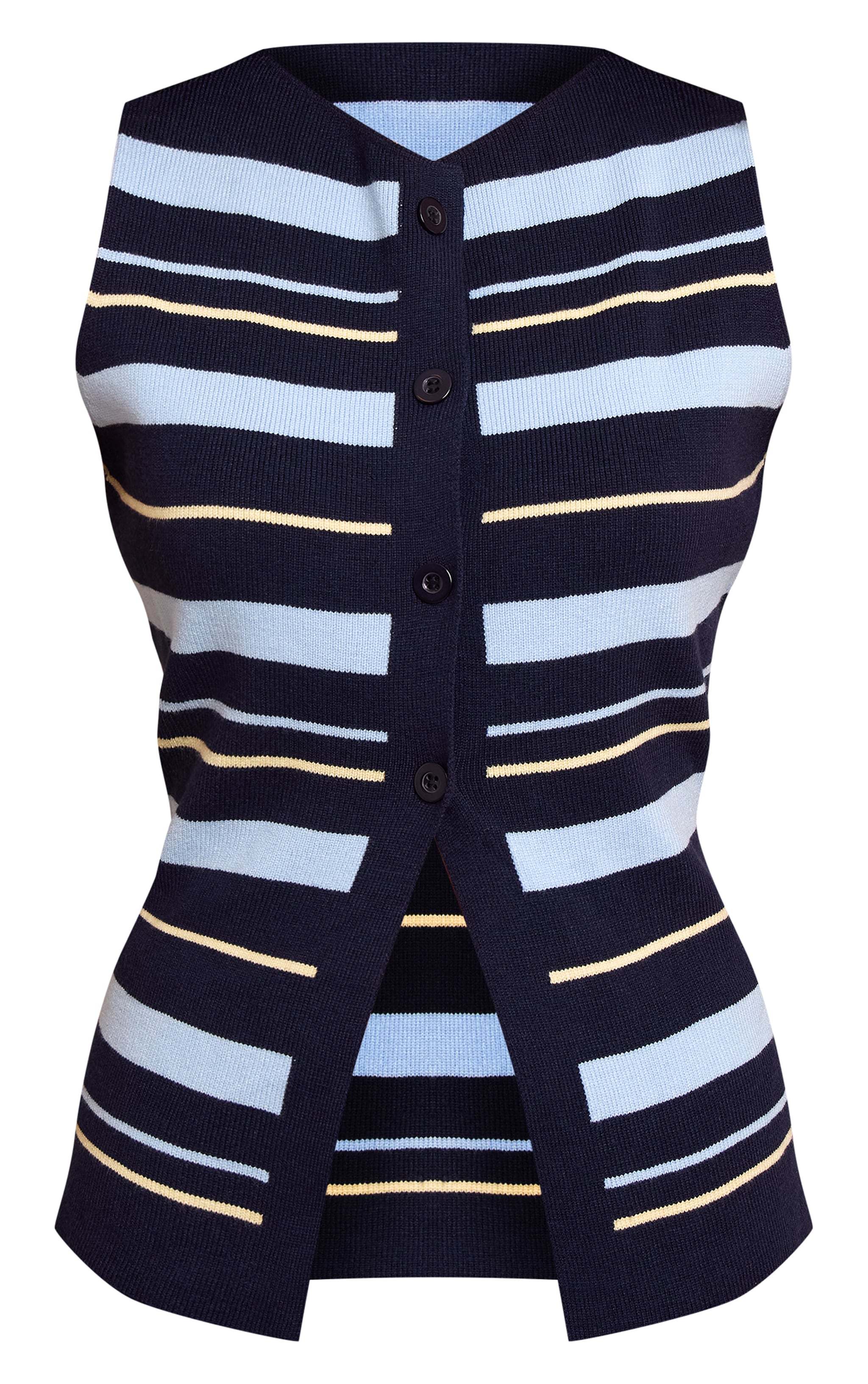 Navy Viscose Compact Striped Vest image 5