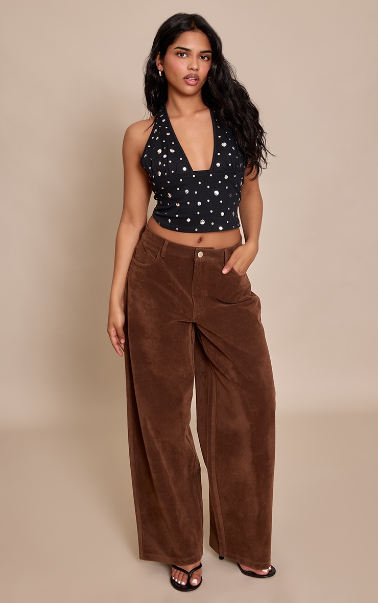 Petite Black Halterneck Stud Detail Crop Top image 3