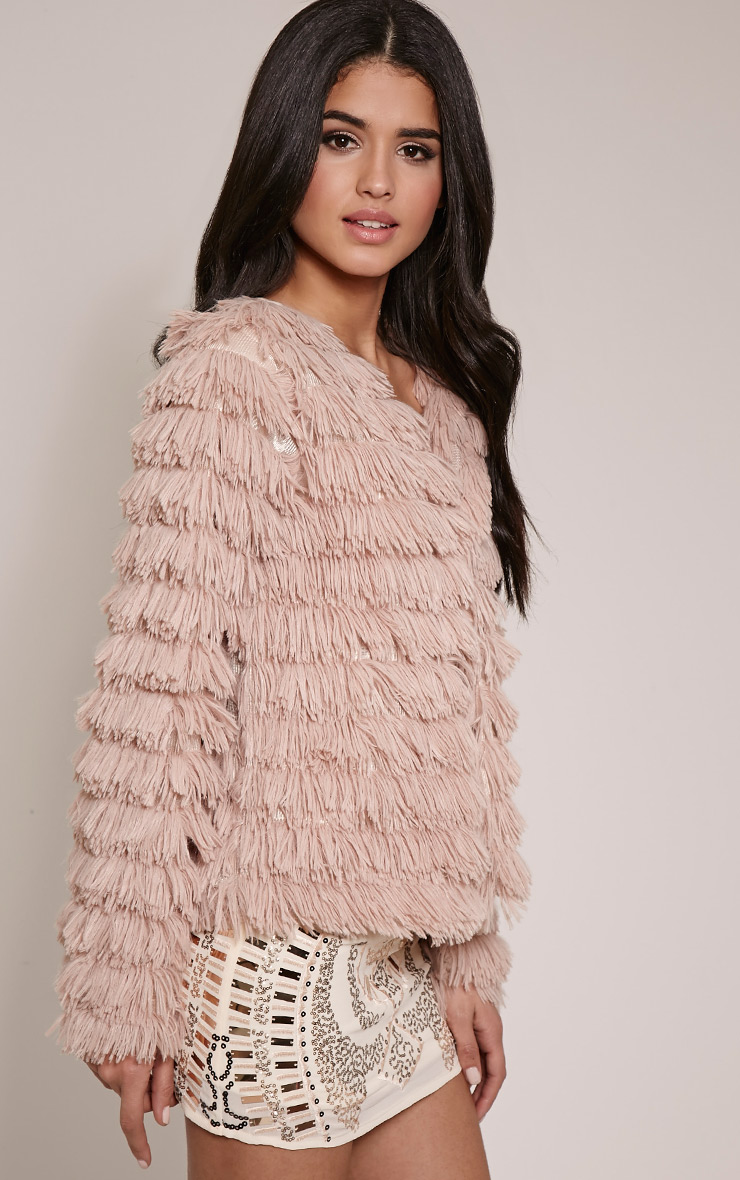 Asara Blush Faux Fur Shaggy Jacket Knitwear PrettyLittleThing