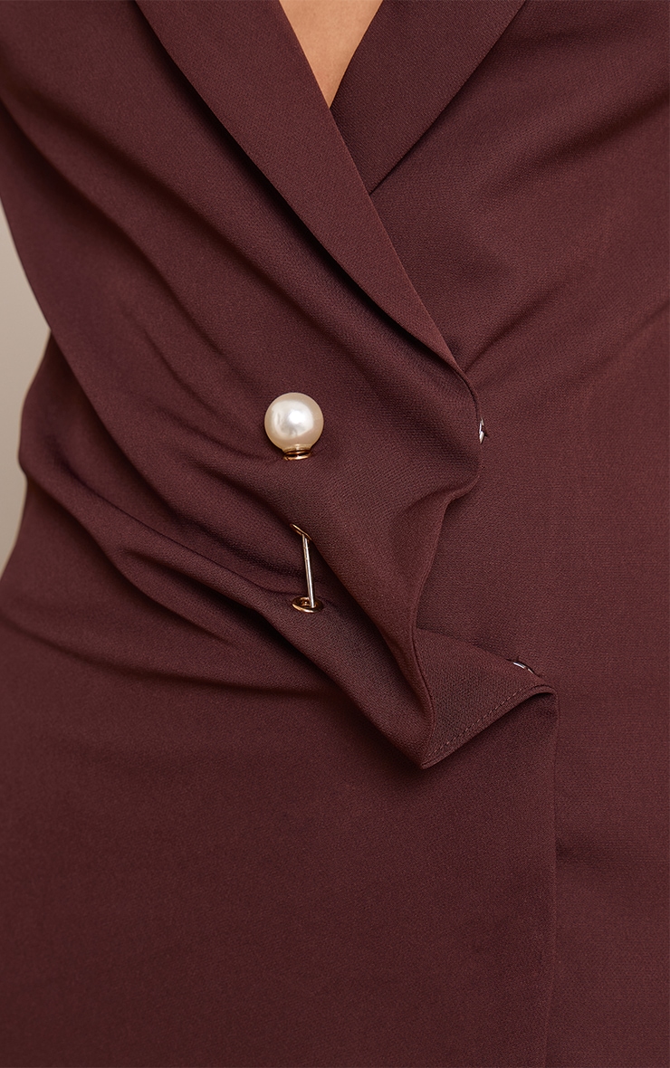 Robe blazer asymétrique tissée chocolat empiècement image 4