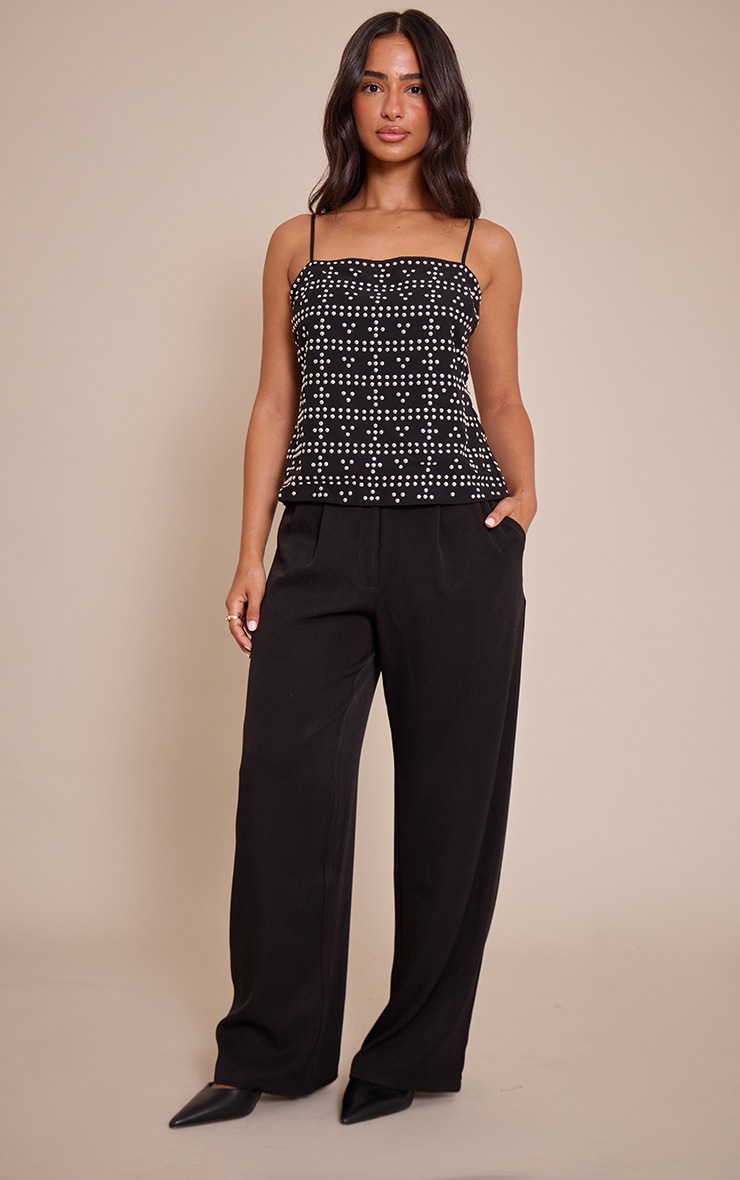 Petite Black Stud Tie Back Cami Top image 3