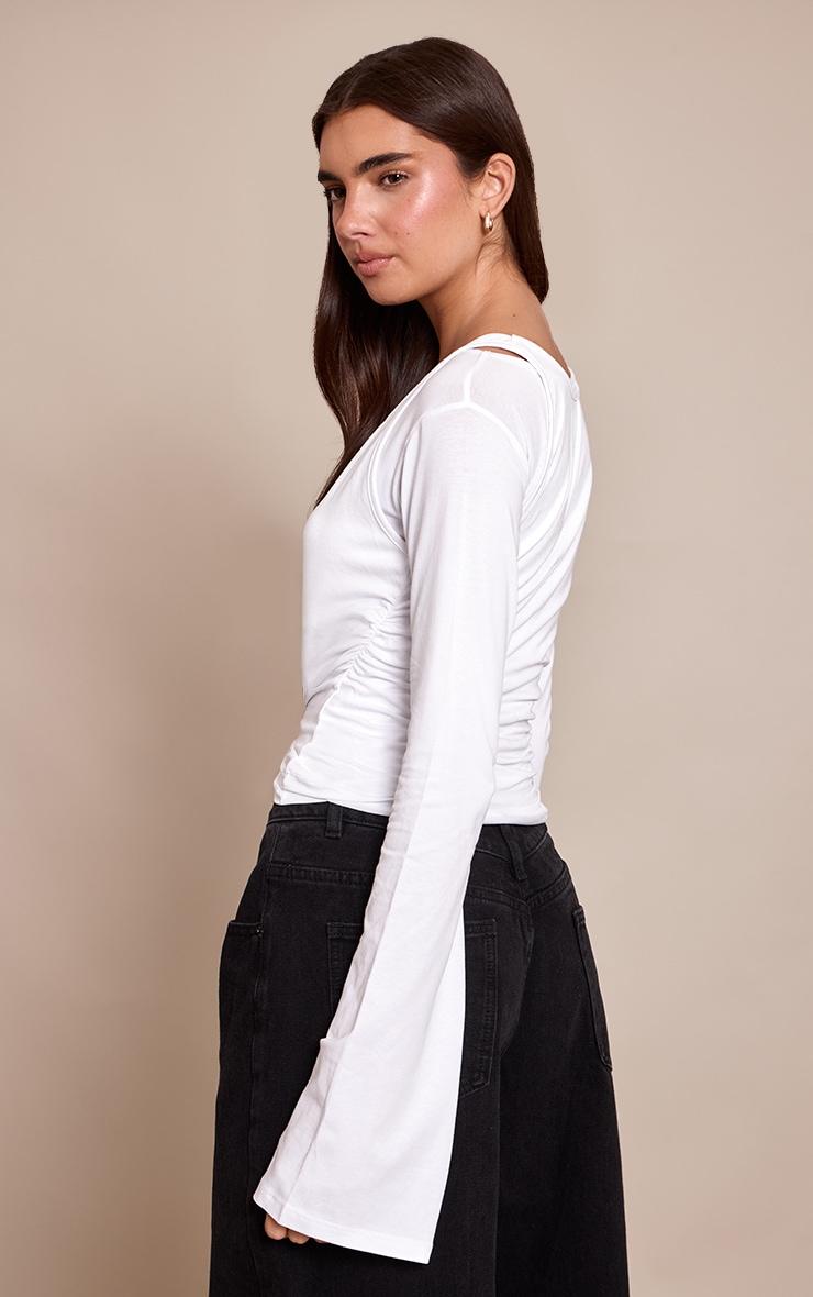 White Cotton Overlay Detail Long Sleeve Top  image 2