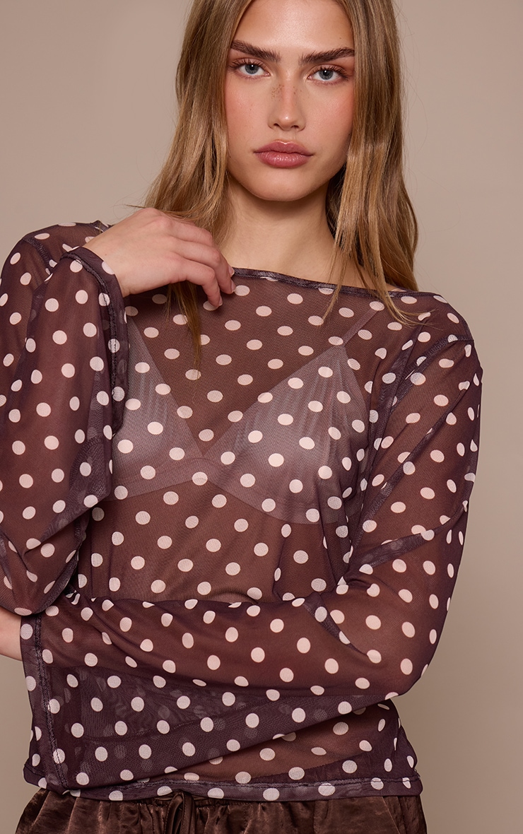 Chocolate Mesh Flared Long Sleeve Top  image 4