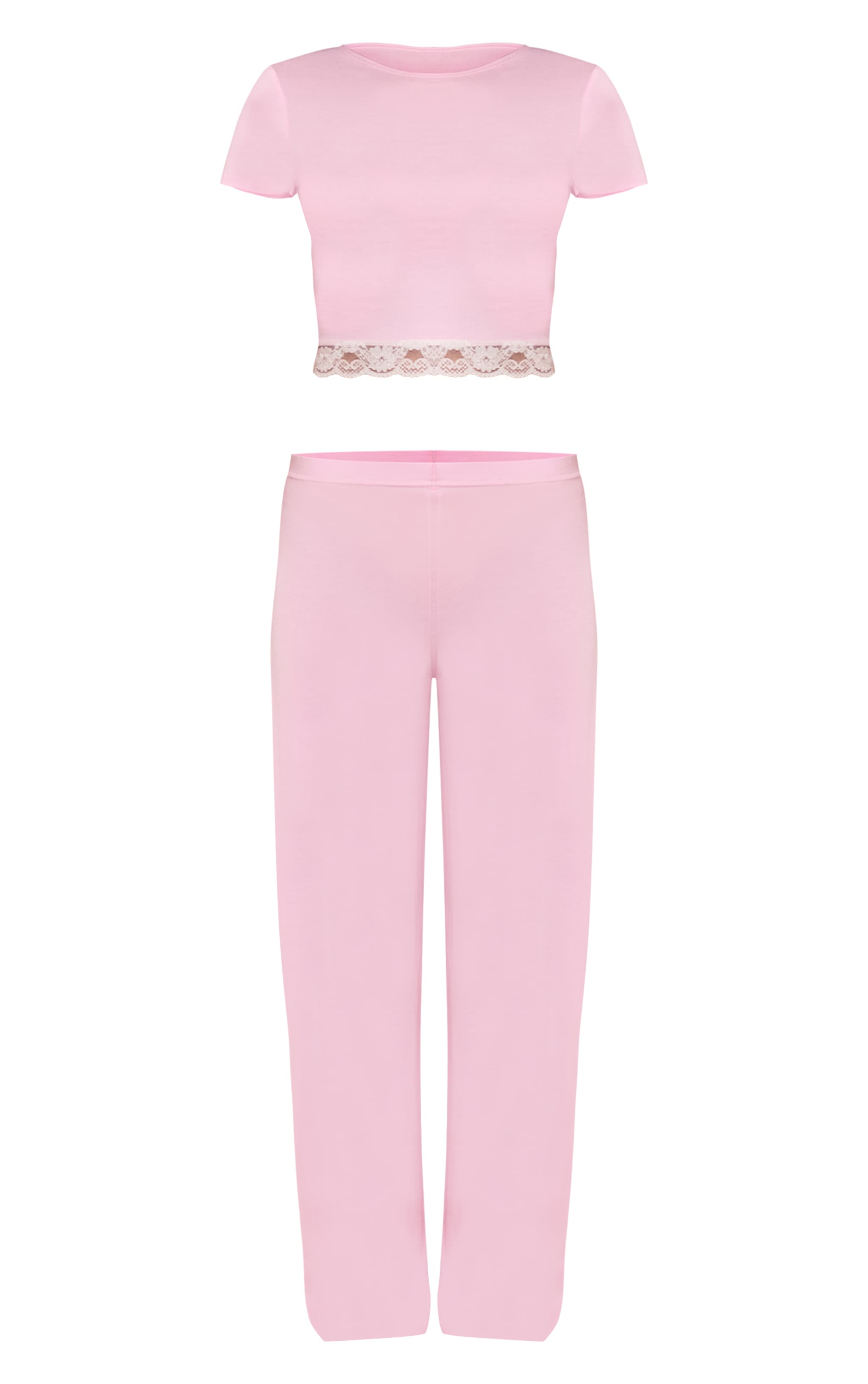 Ensemble de pyjama long en jersey rose layette avec bordure en dentelle image 5