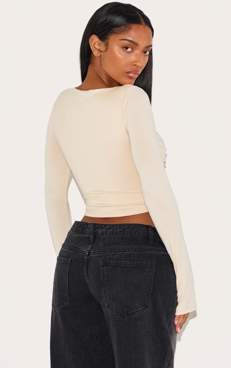 Shape Cream Super Soft Scoop Neck Ruched Bust Long Sleeve Top image 2