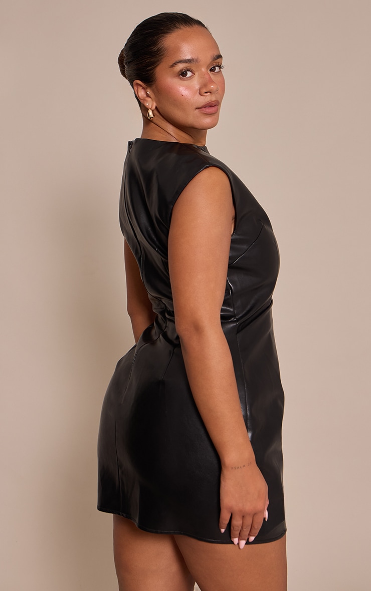 Shape Black Faux Leather Ruched Panel Mini Dress image 2