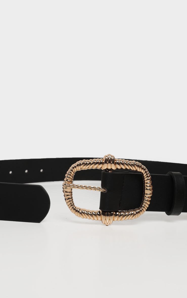 Ceinture noire en similicuir à boucle dorée effet corde