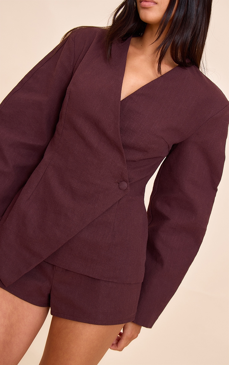 Mini short de tailleur en lin deluxe chocolat profond image 2