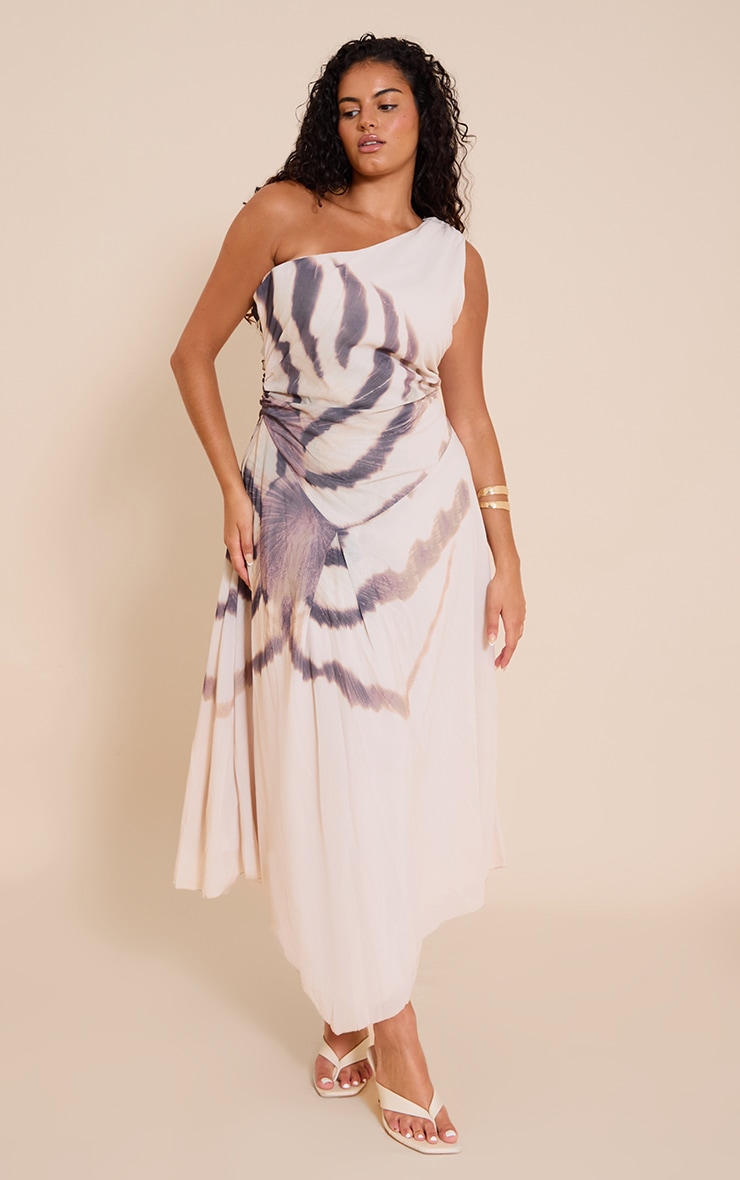 Plus Almond Chiffon One Shoulder Maxi Dress | Plus Size