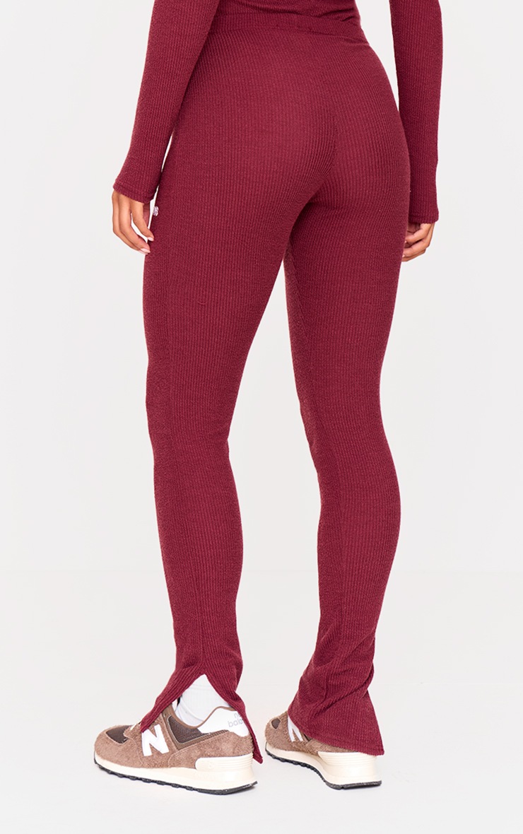 PRETTYLITTLETHING Plum Crinkle Split Hem Rib Leggings image 3