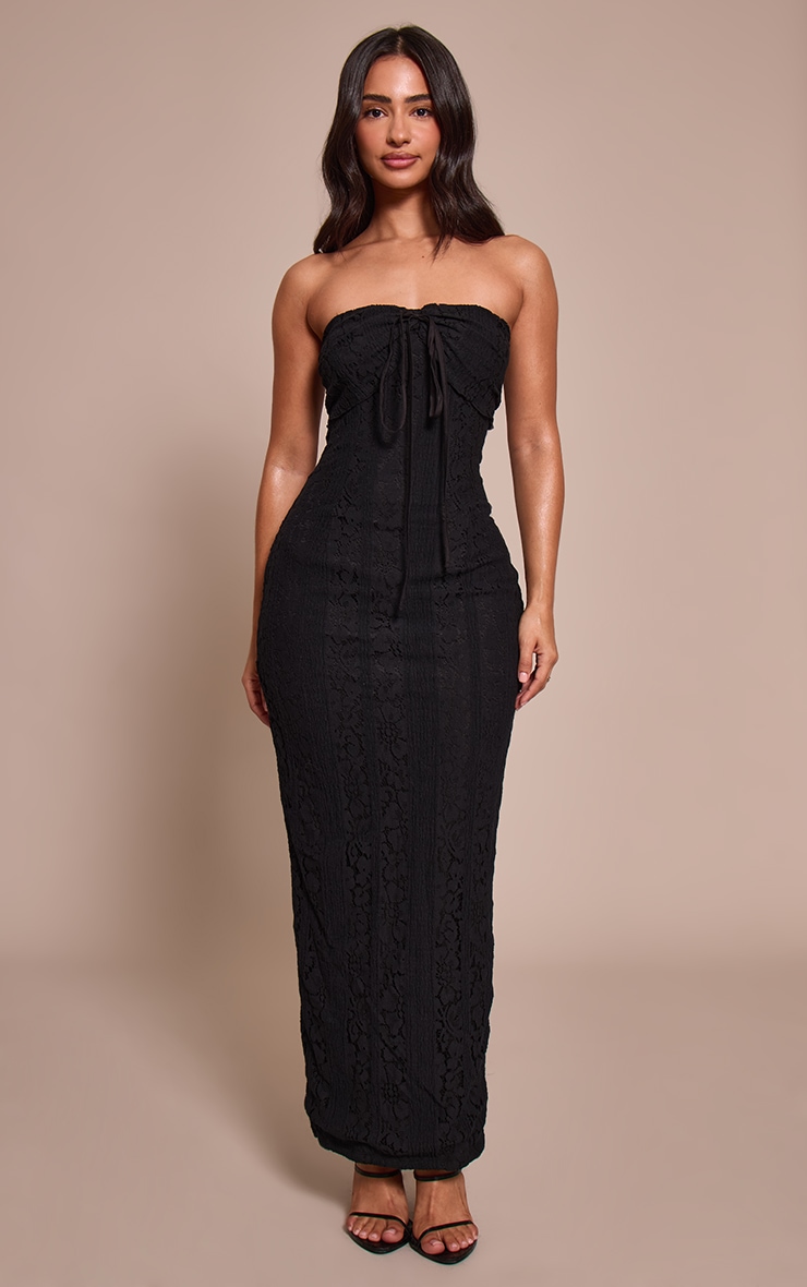 Petite Black Fitted Lace Bandeau Maxi Dress image 1