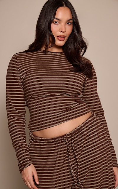Plus Chocolate Striped Soft Fleece Long Sleeve Top