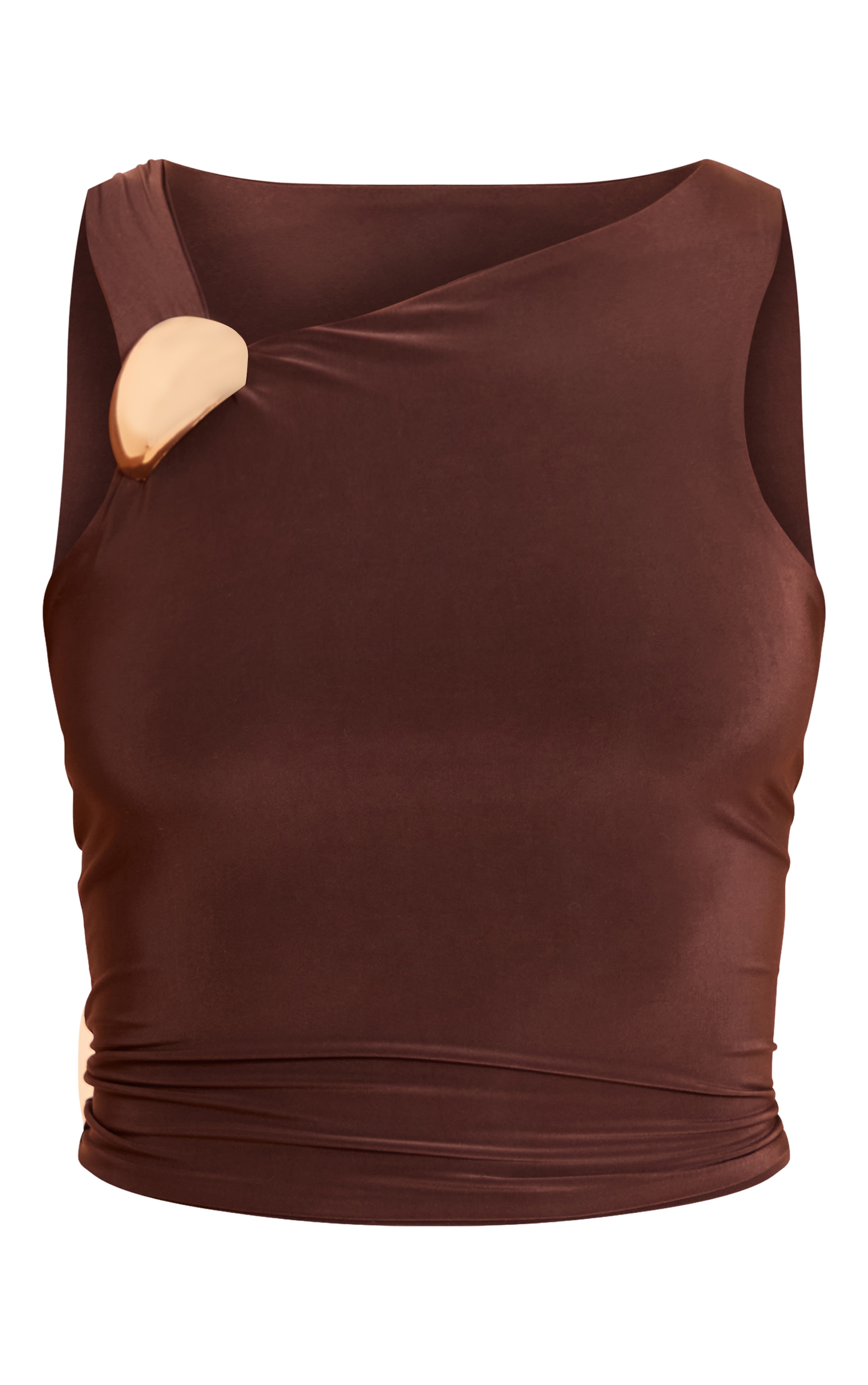 Chocolate Slinky Trim Detail Asymmetric Top image 5