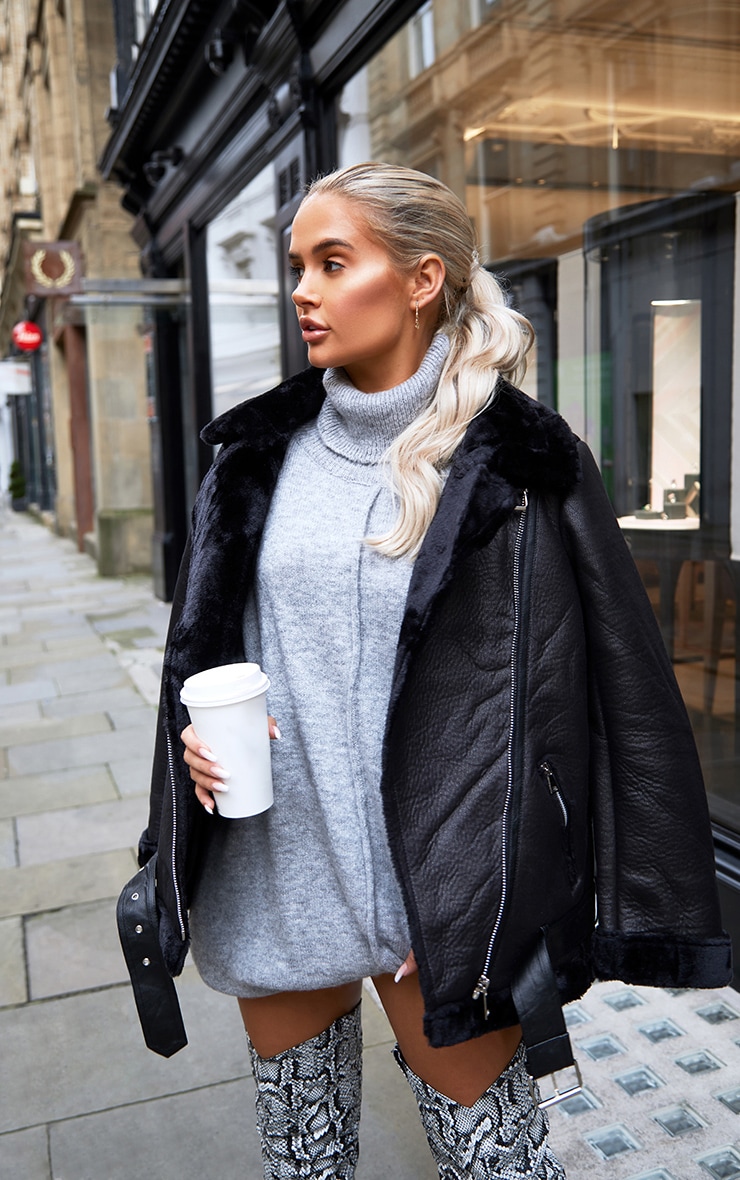 oversized leather aviator jacket