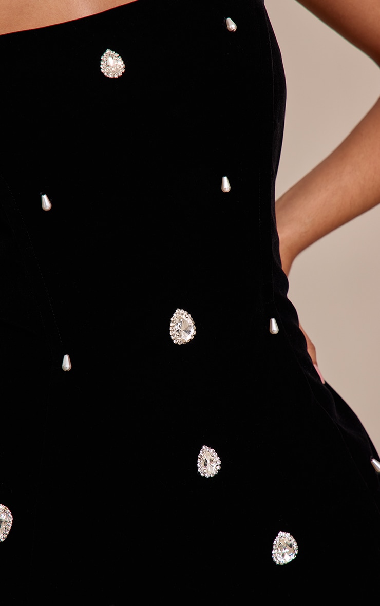 Petite Black Embellished Velour Mini Dress image 4