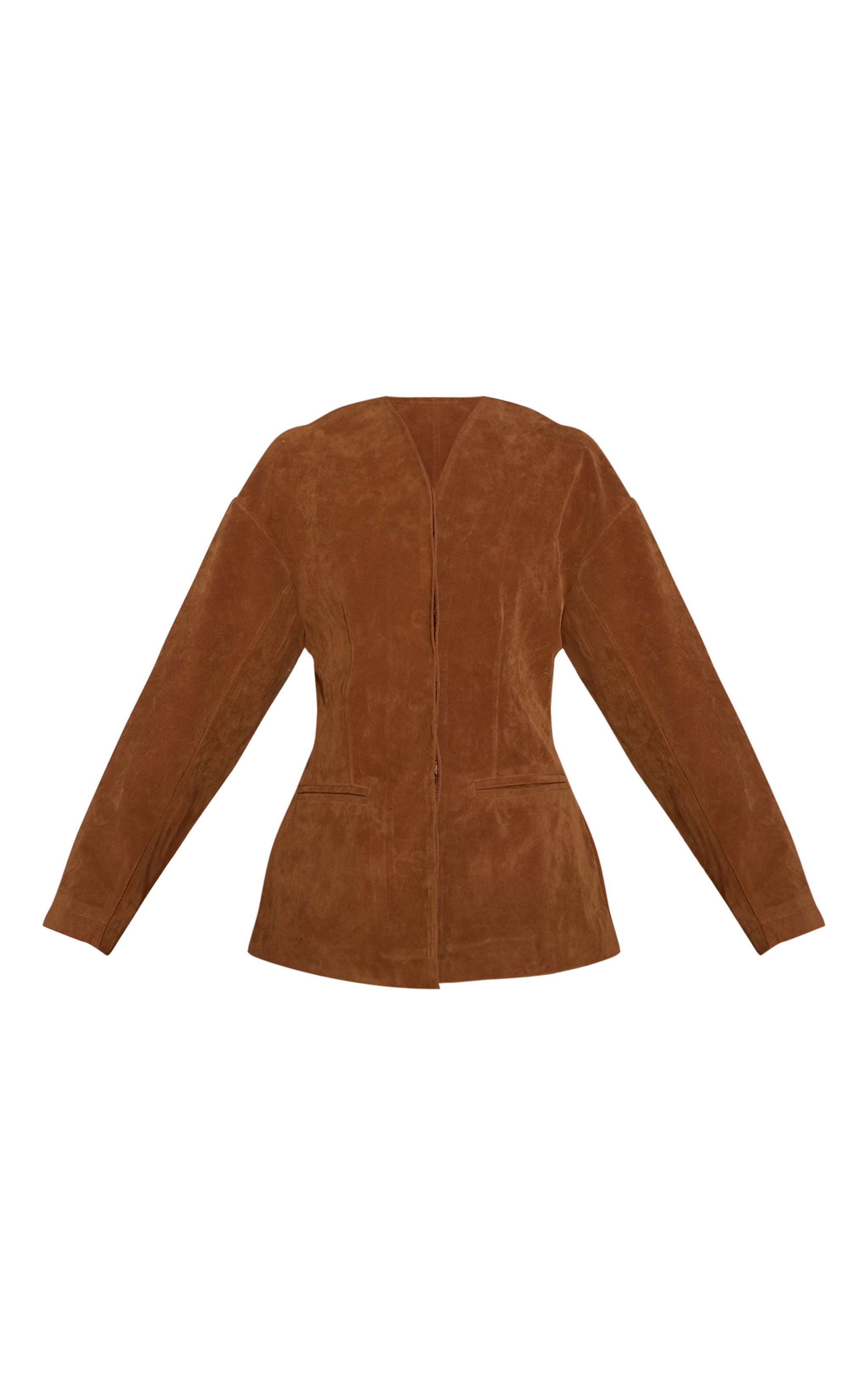 Deep Taupe Suede Collarless Cocoon Sleeve Blazer image 5
