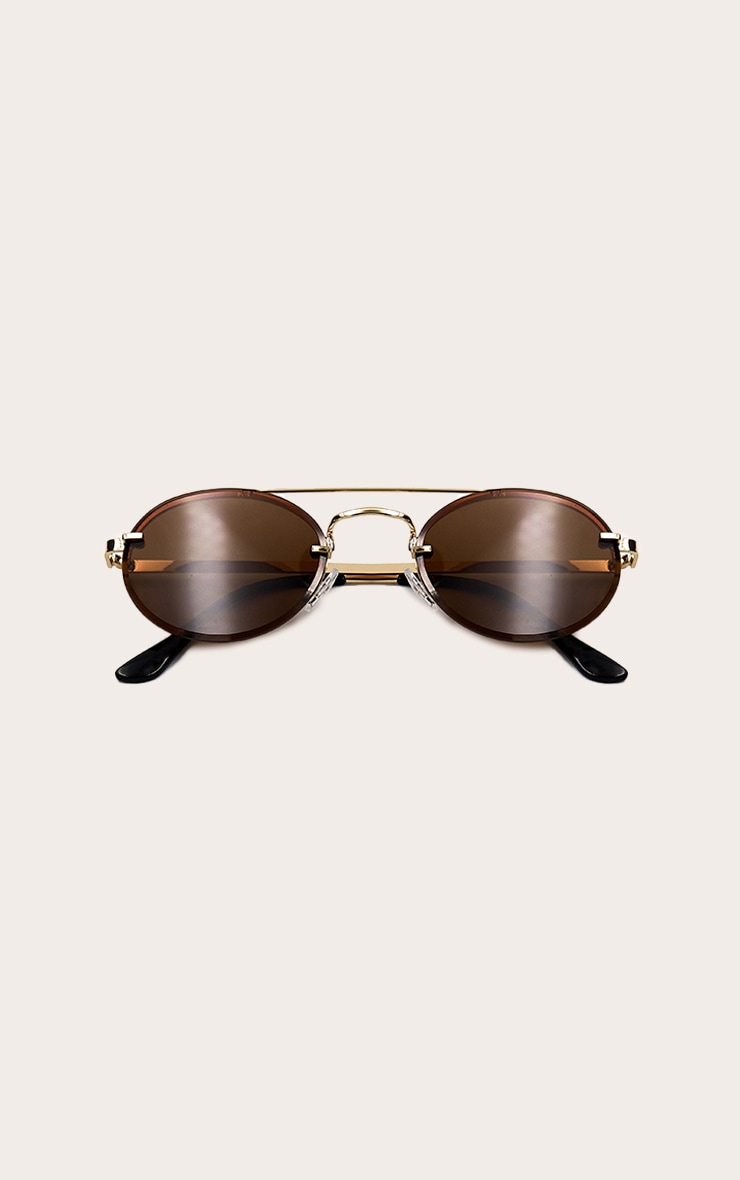Bronze Oval Slim Aviator Sunglasses image 3