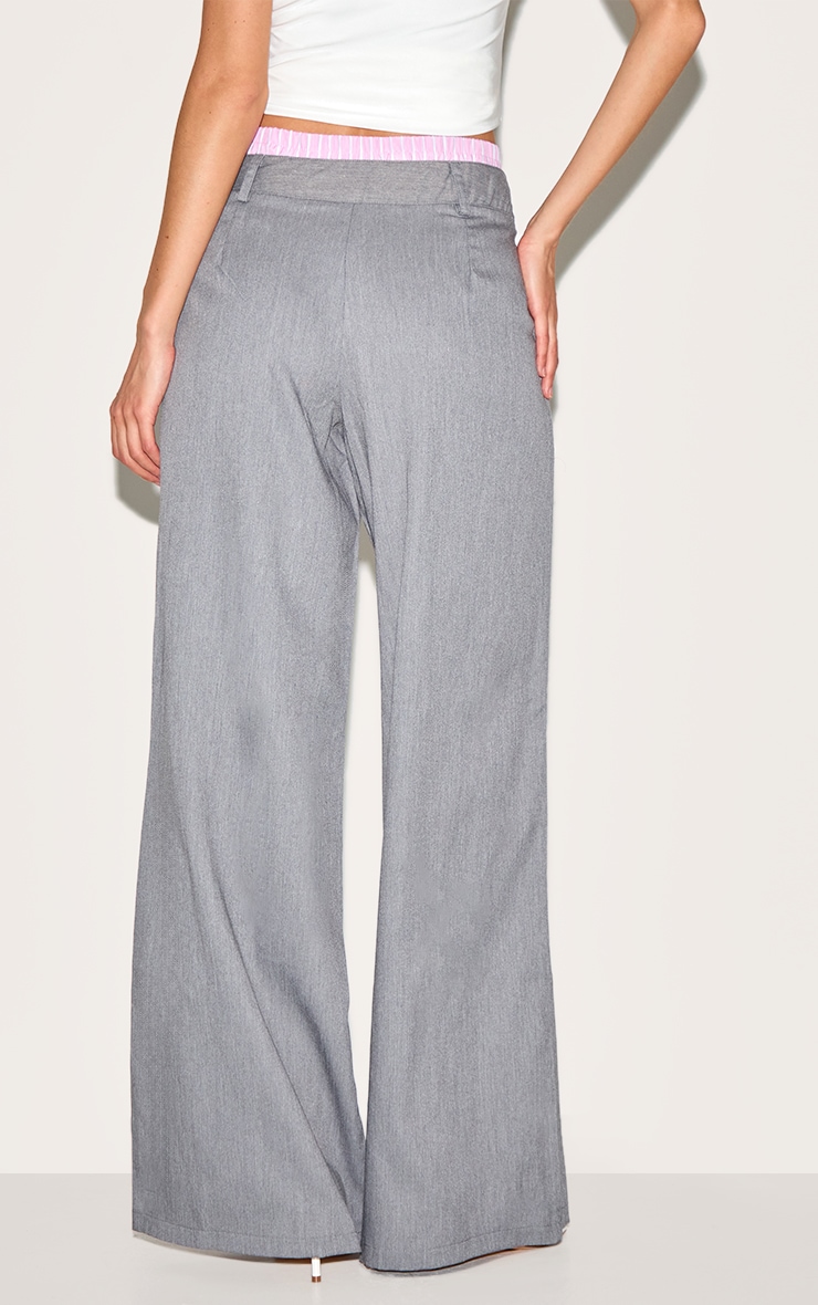 Grey Woven Contrast Stripe Boxer Detail Straight Leg Pant image 3