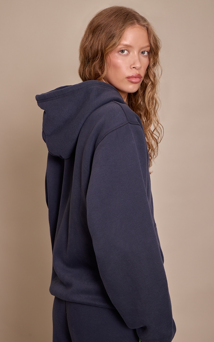 Hoodie oversize en coton polaire bleu marine imprimé "Sports Club" à zip image 2
