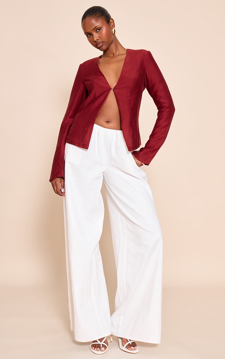 Deep Red Textured Hook & Eye Flare Sleeve Shirt image 3