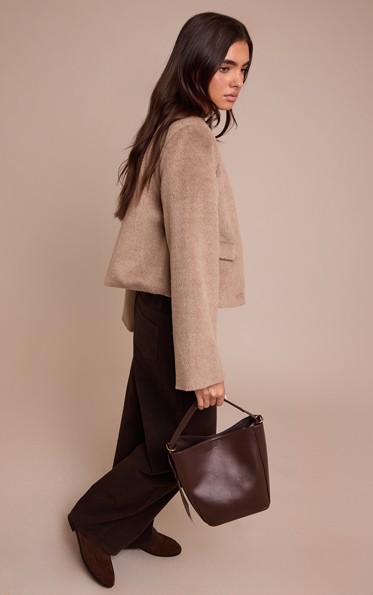 Taupe Brushed Wool Single Breasted Jacket image 3