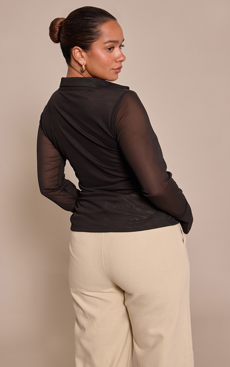 Shape Black Mesh Ruched Fitted Shirt image 2