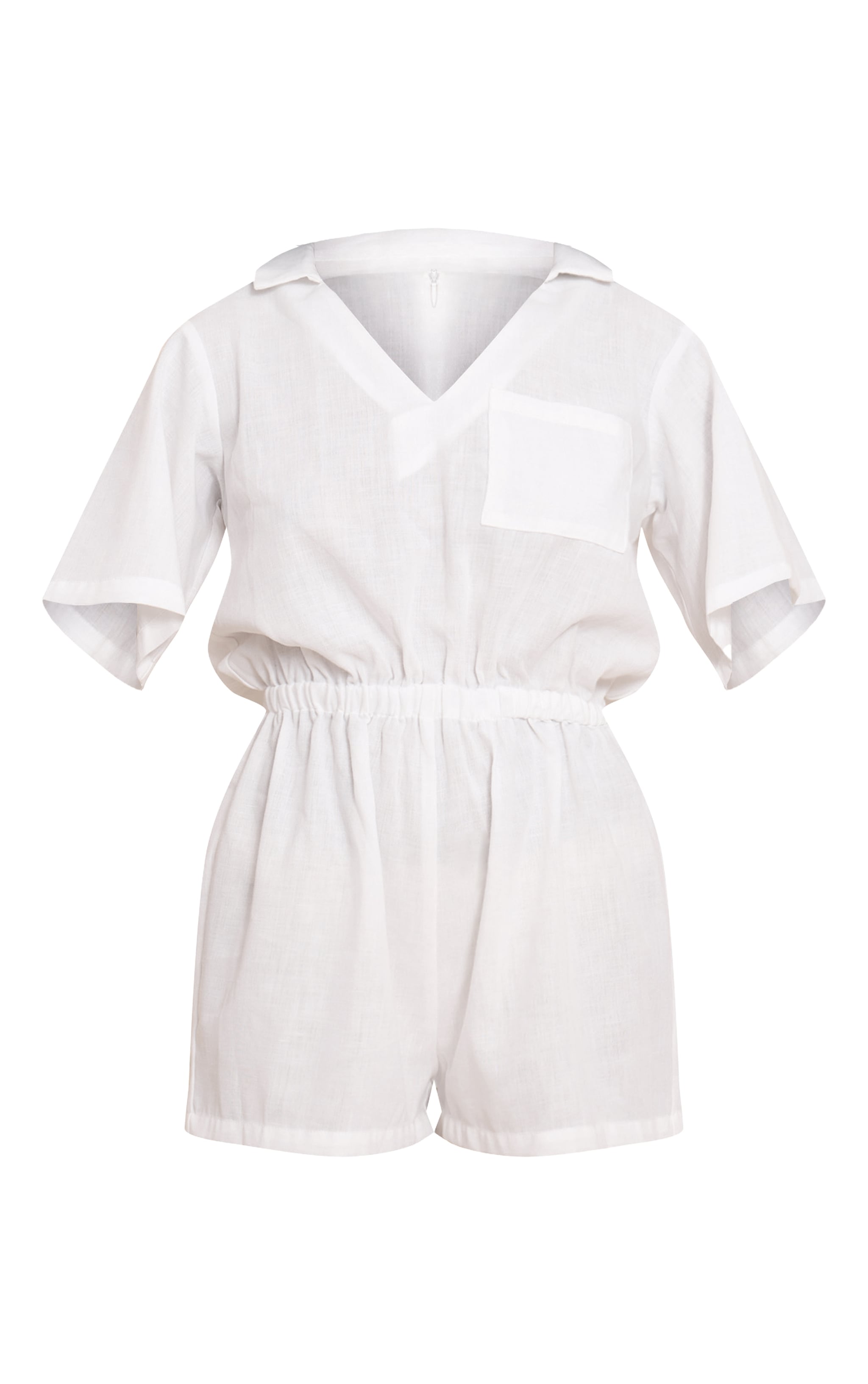 Cream Woven Pocket Detail Shirt Romper image 5