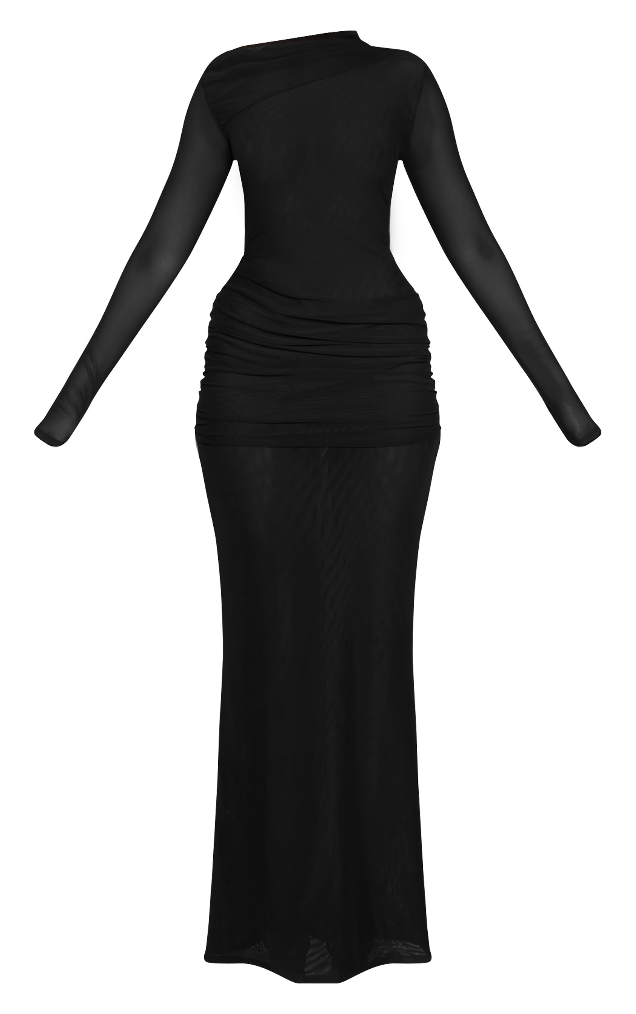 Black Mesh Long Sleeve Drape Maxi Dress image 5