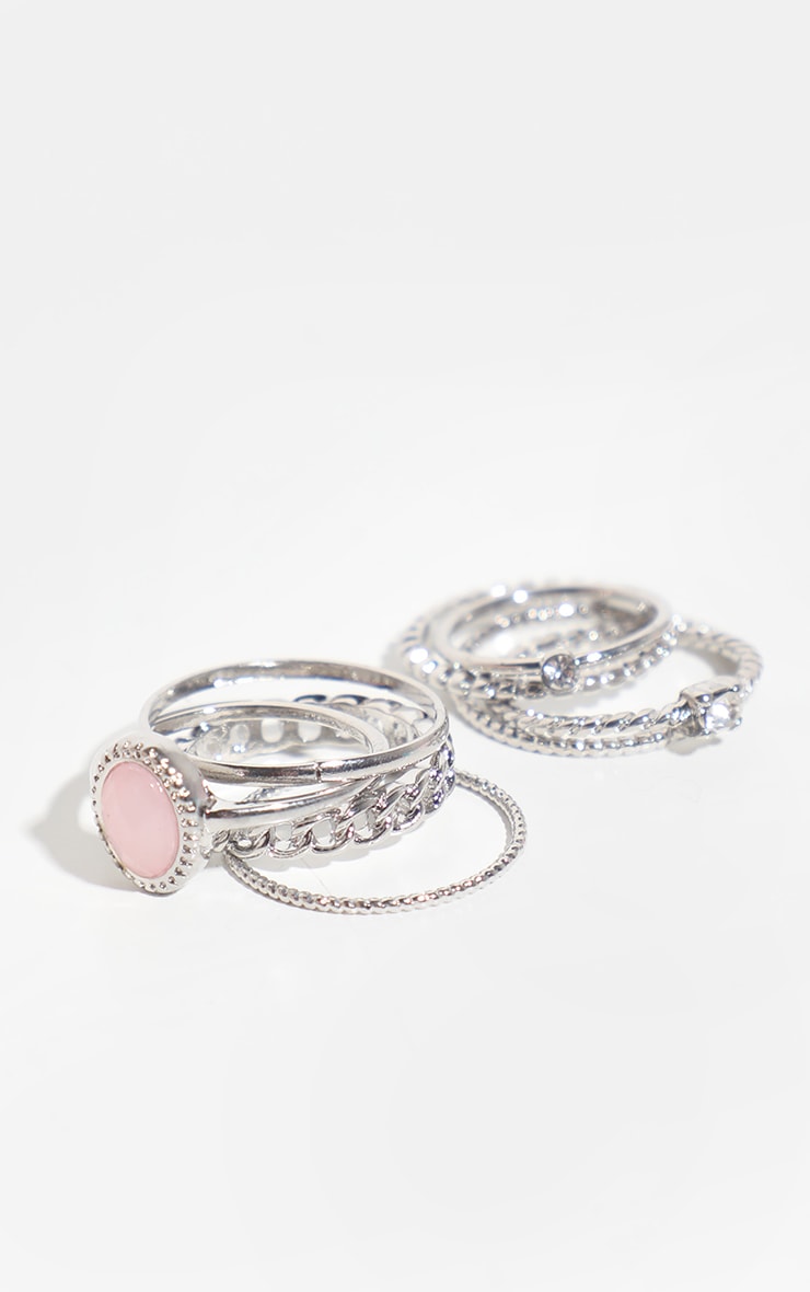 Silver Mixed Textured Ring 8 Pack