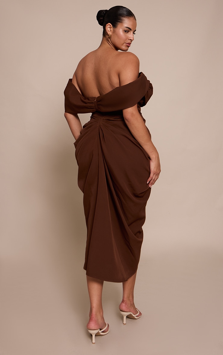 Plus Chocolate Corset Bardot Draped Midi Dress image 2