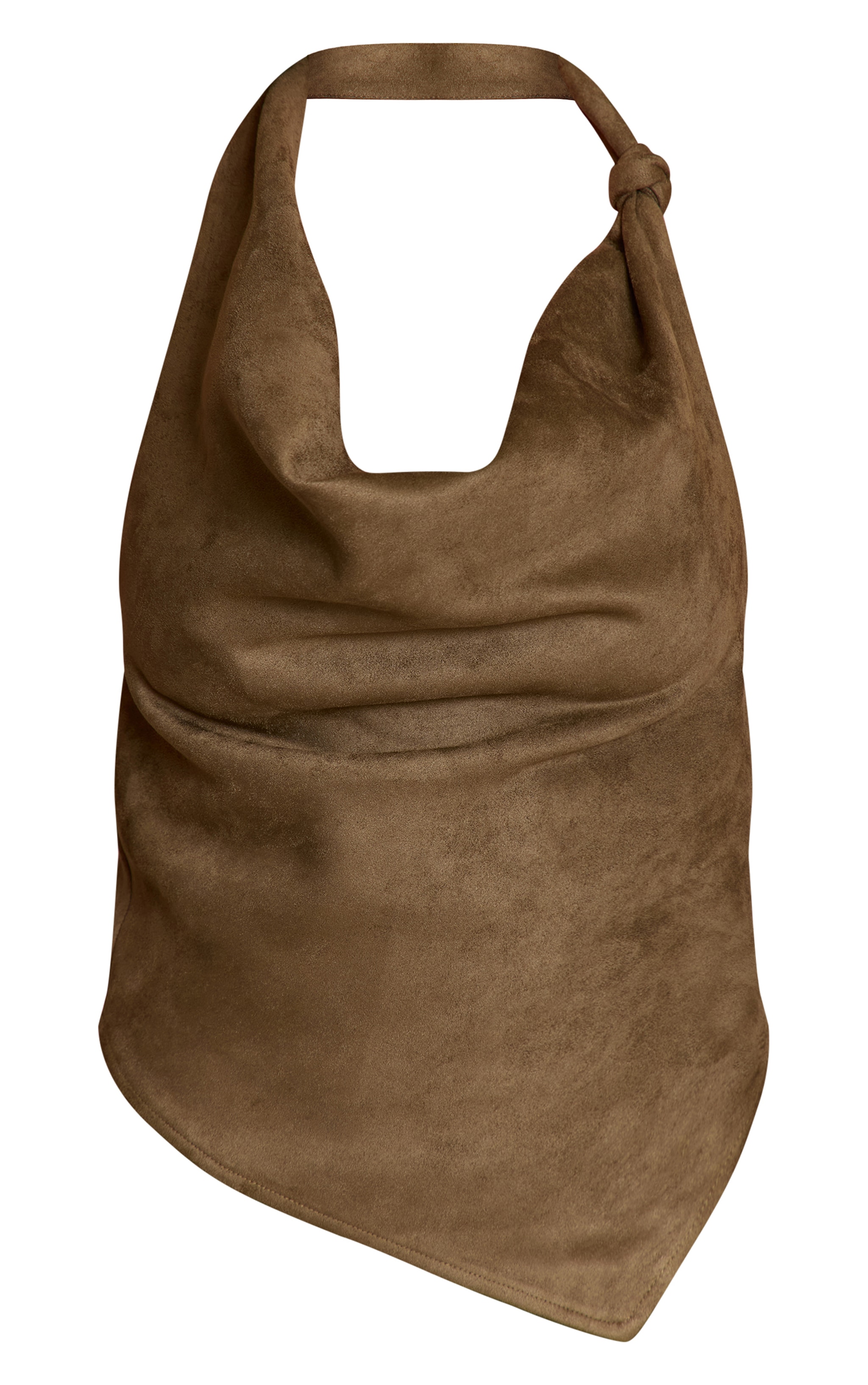 Khaki Suede Knot Cowl Top image 5