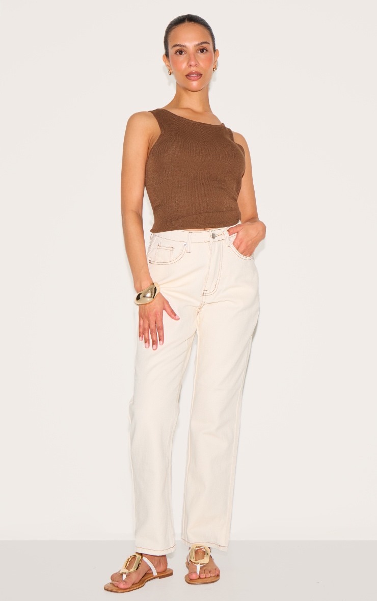 PRETTYLITTLETHING Petite Ecru High Waist Straight Leg Jeans image 2