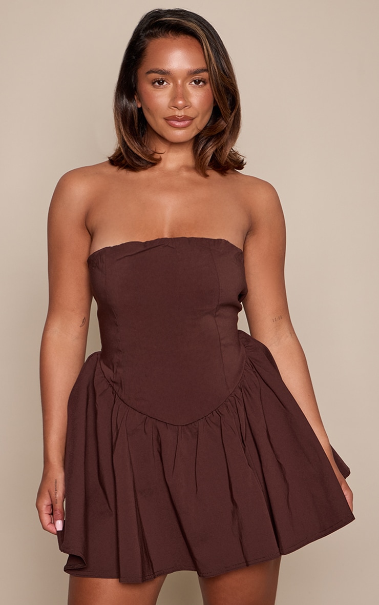 Shape Chocolate Stretch Woven Dipped Waist Mini Skater Dress