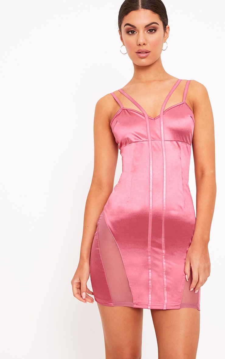 Reo Pink Satin Bodycon Dress Dresses PrettyLittleThing