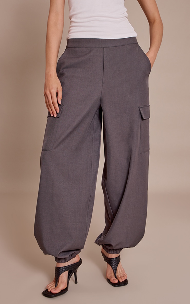 Charcoal Woven Elasticated Hem Cargos  image 2