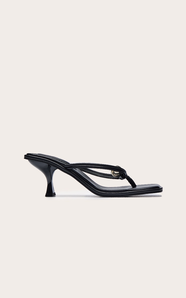 Black Pu Square Toe Thong Gold Trim Mid Heeled Mules image 2