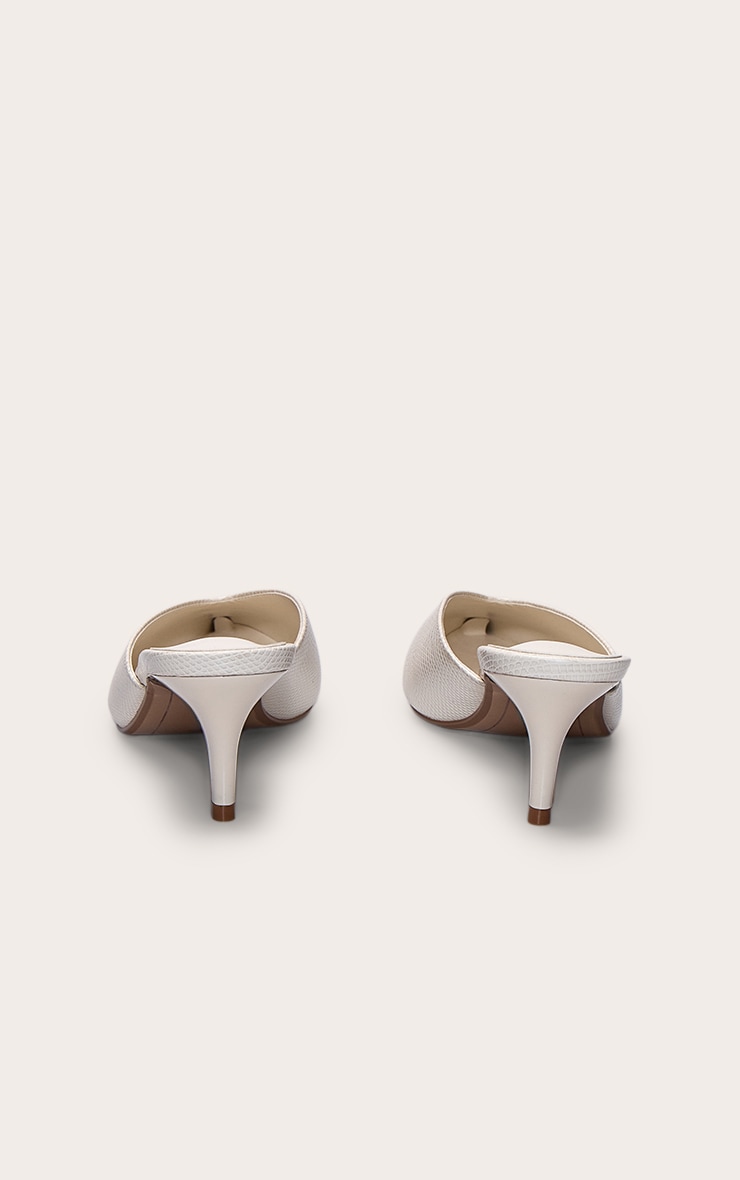 Cream Snake Pointed Toe Heeled Mule image 4