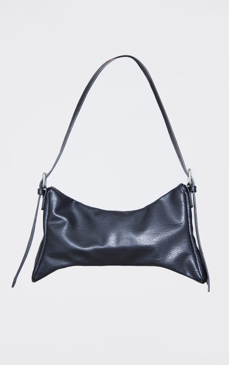 Black Angled Pu Shoulder Bag image 3