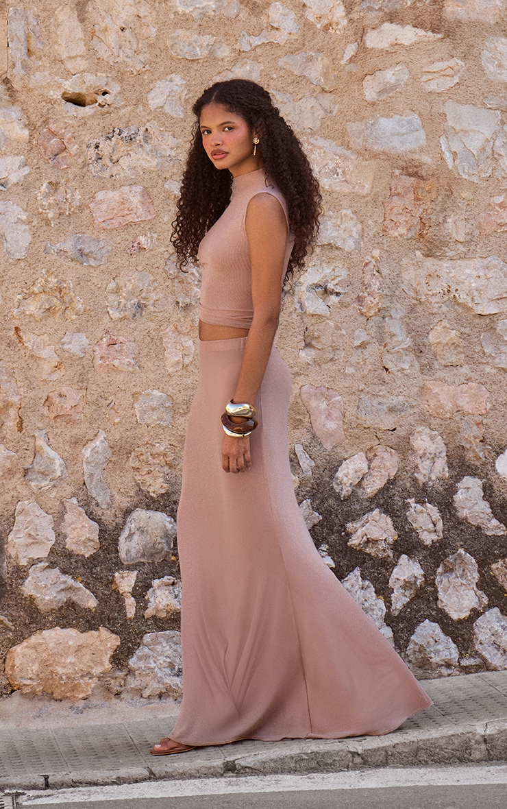 Taupe Mesh High Neck Sleeveless Top image 3
