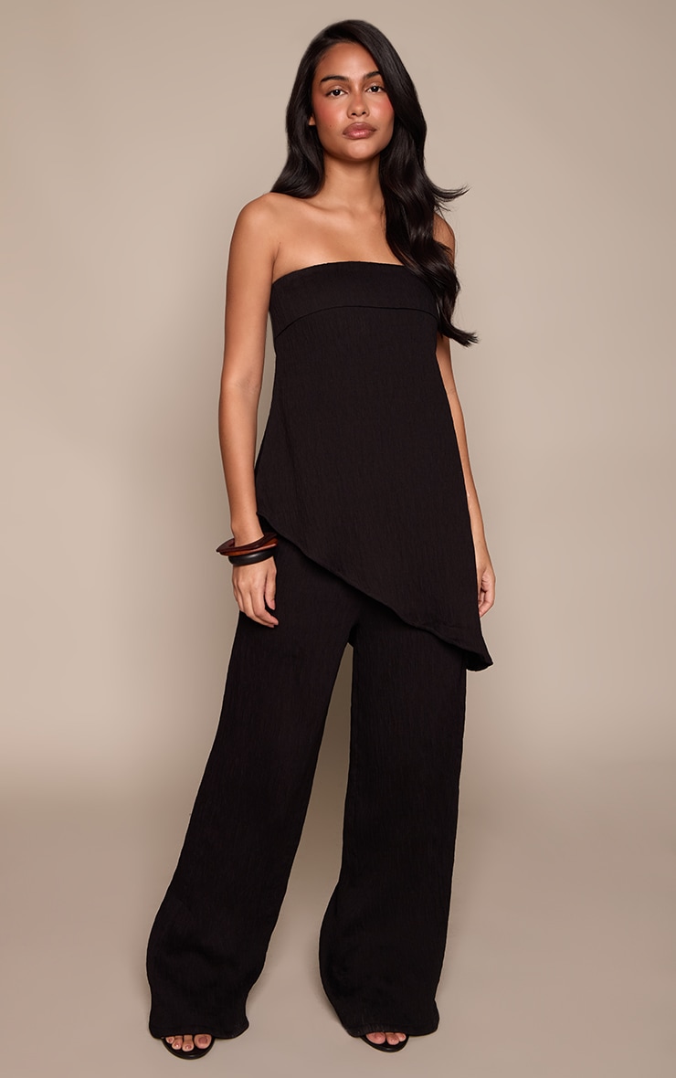 Black Textured Wide Leg Trouser