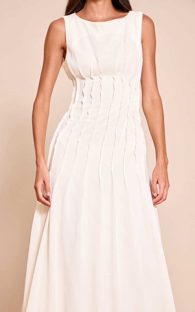 Cream Chiffon Pleat Detail Sleeveless Maxi Dress image 4