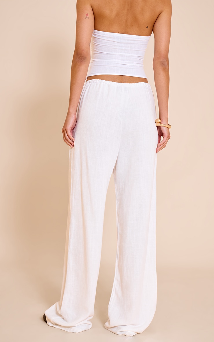 Pantalon large texturé blanc taille mi-haute image 3