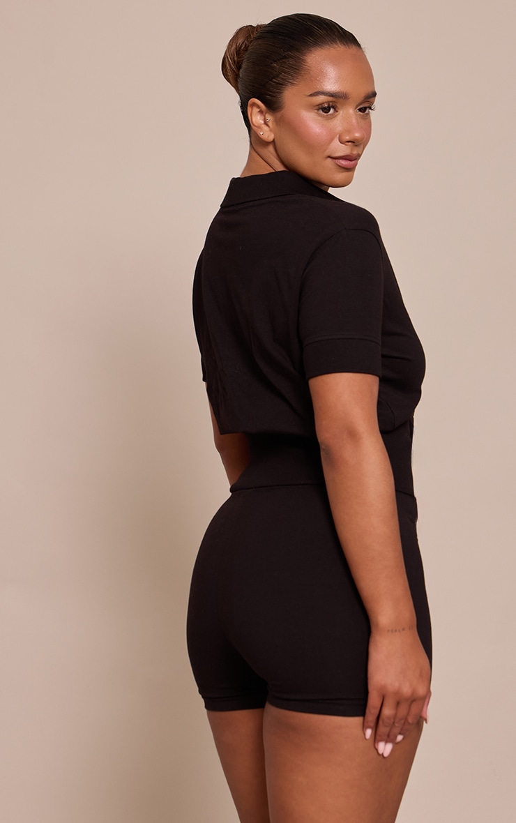 Shape BLACK Polo Button Front Cinched Waist Romper image 2
