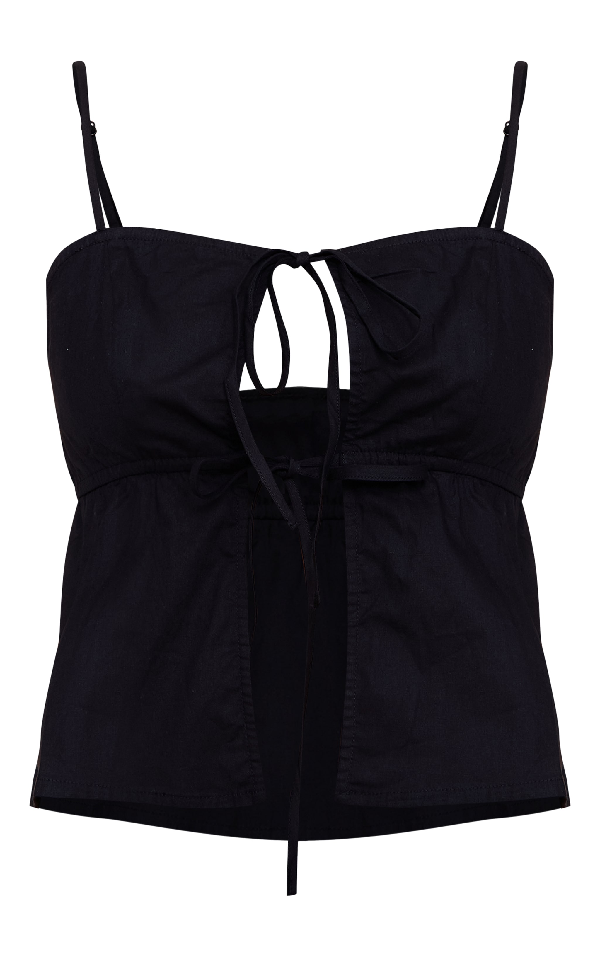 Black Cotton Poplin Tie Front Cami Top image 5