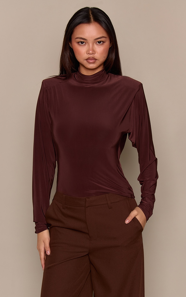 Chocolate Slinky Cowl Back Slouchy Long Sleeve Top  image 2