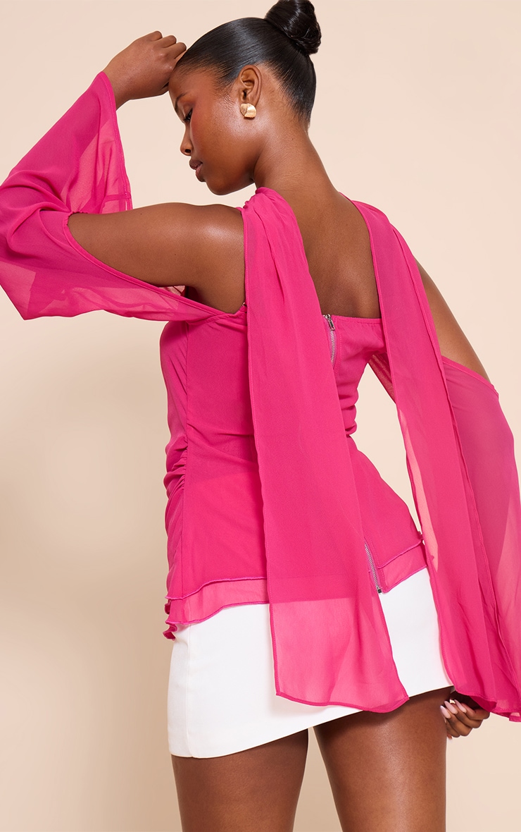 Fuchsia Chiffon Drape Scarf Long Top image 2