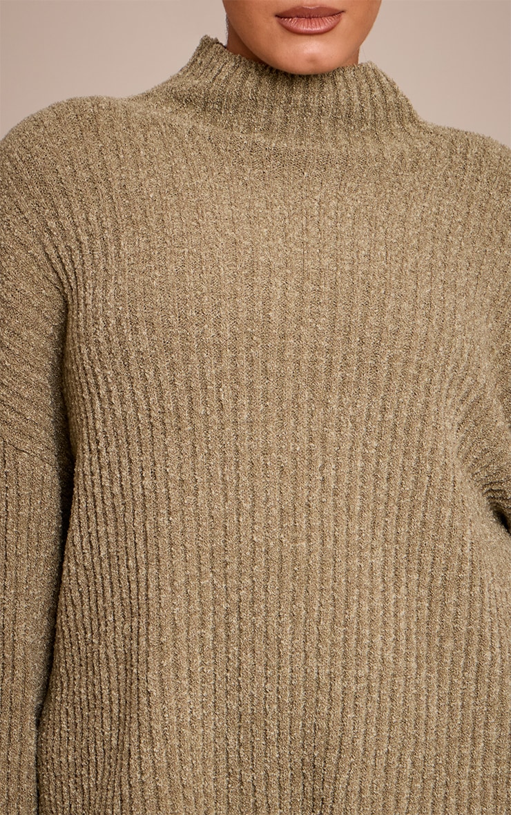 Plus Khaki Rib Boucle Knit Oversized Sweater image 4