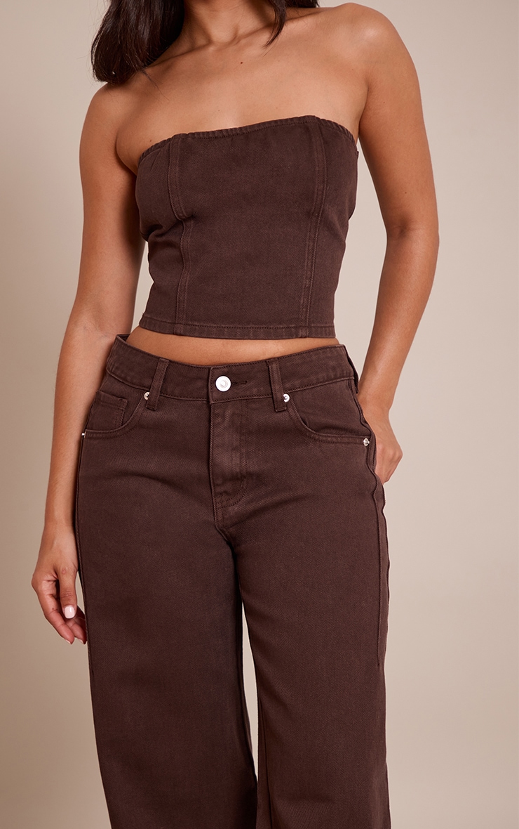 Petite Chocolate Seam Detail Denim Bandeau Top image 4