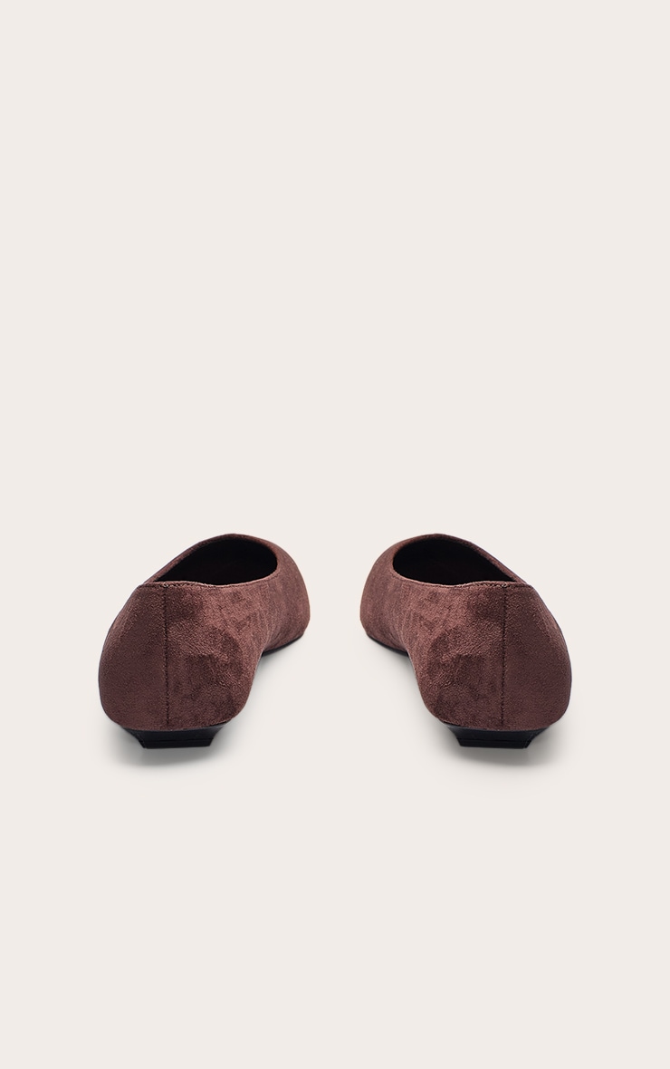 Chocolate Faux Suede Point Toe Ballet Flats image 4