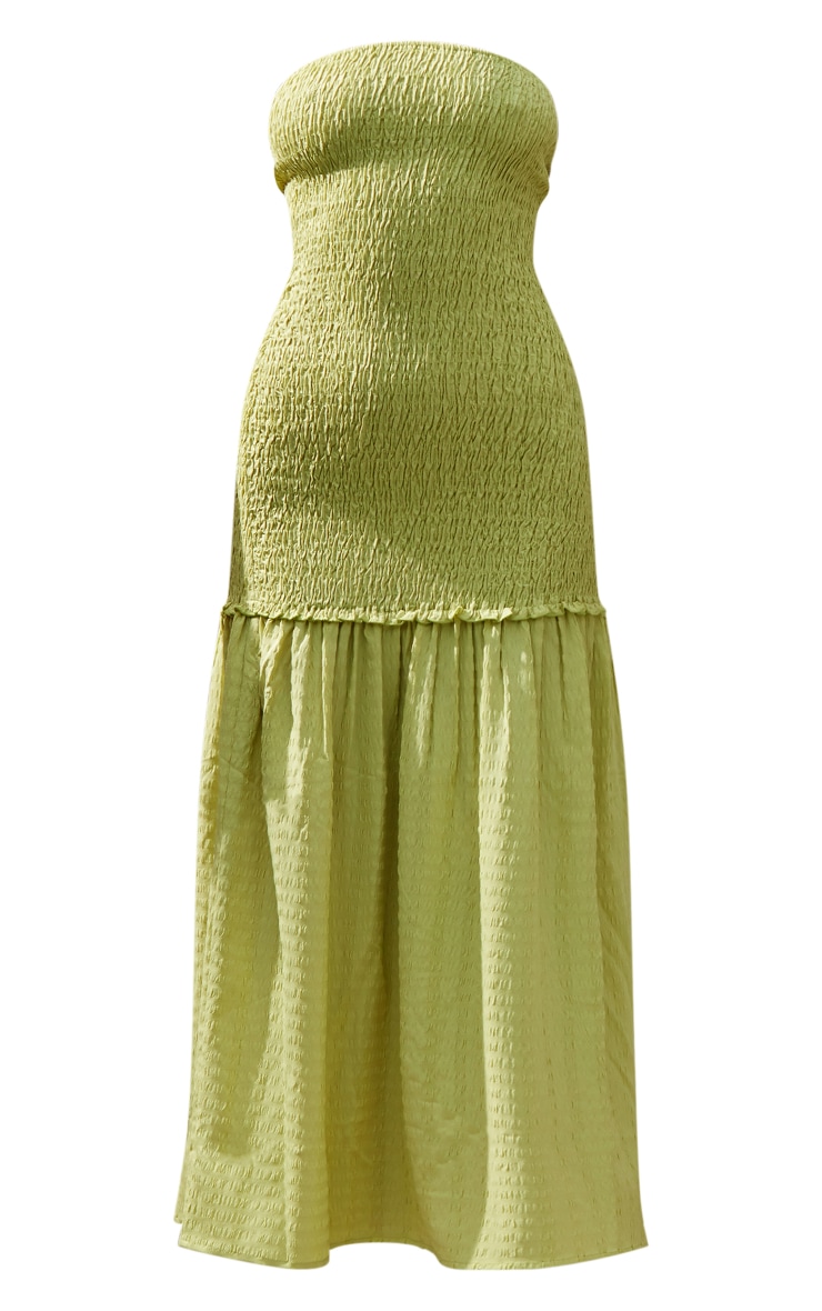 Lime Shirred Bandeau Tiered Maxi Dress image 5
